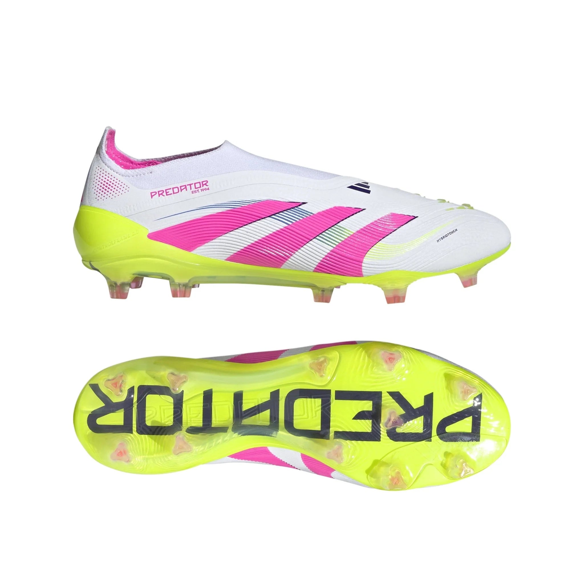 adidas Predator Elite Laceless FG Laceless Firm Ground Soccer Cleats White Lucid Pink Lucid Lemon