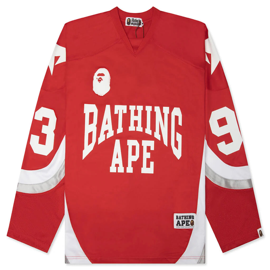 Line Camo Jacquard Logo Relaxed Fit Ice Hockey Jersey Red