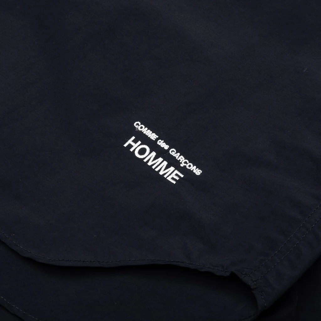 Curved Hem Nylon Short Sleeve Shirt Navy White