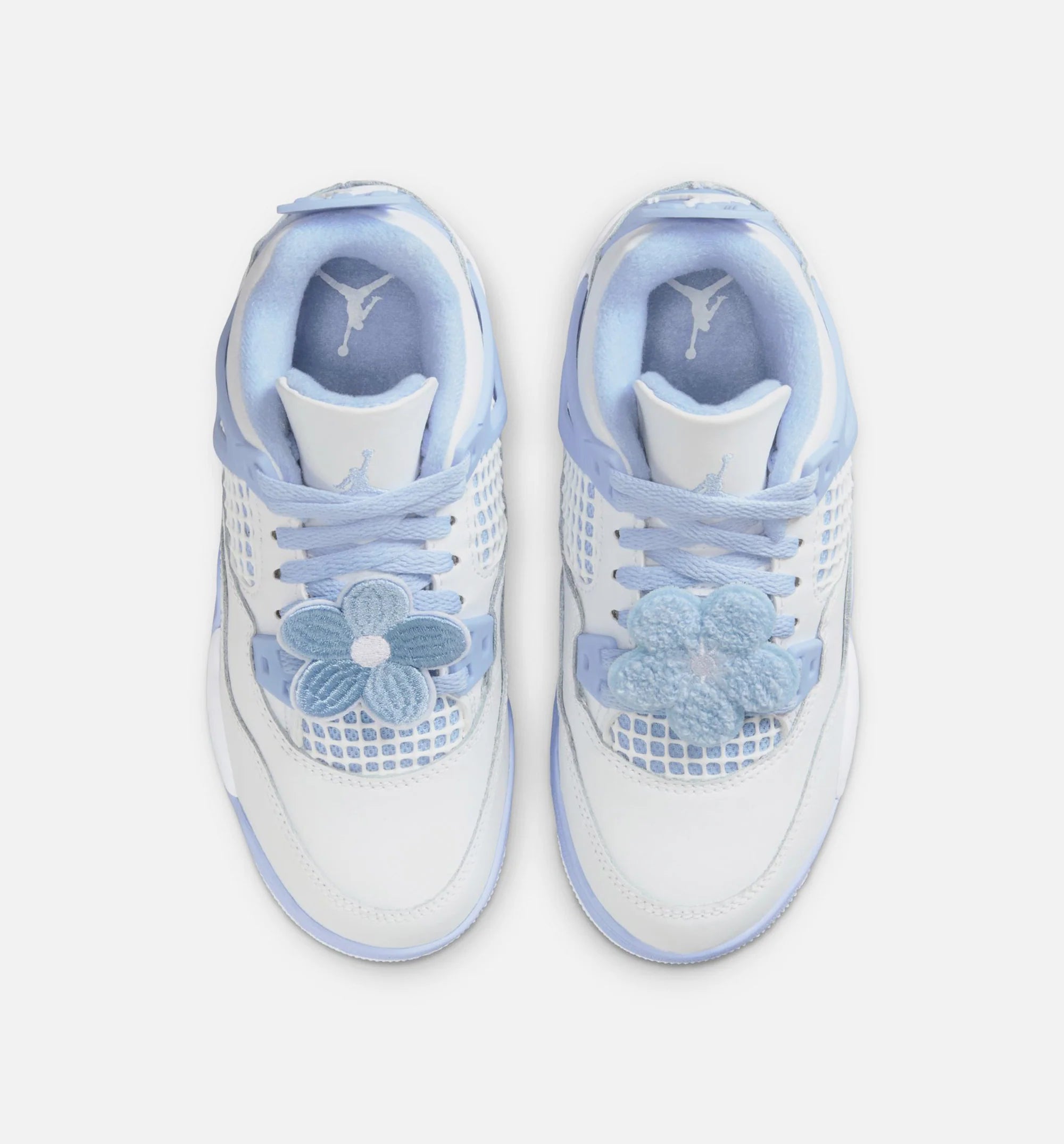 Air Jordan 4 Retro Aluminum Preschool Lifestyle Shoe White Aluminum Blue Tint Oil Green