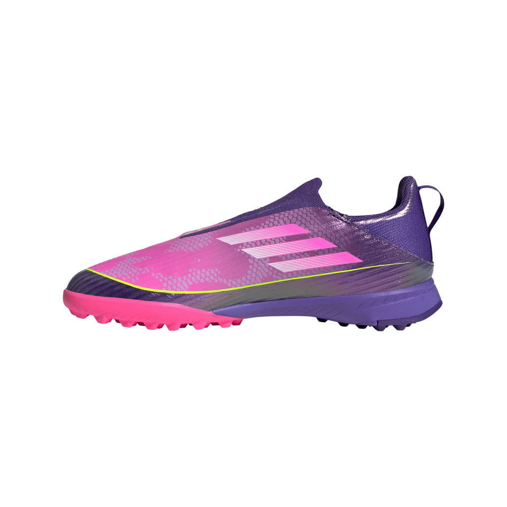 adidas F50 LEAGUE Laceless TF Youth Soccer Cleats Purple White Lemon