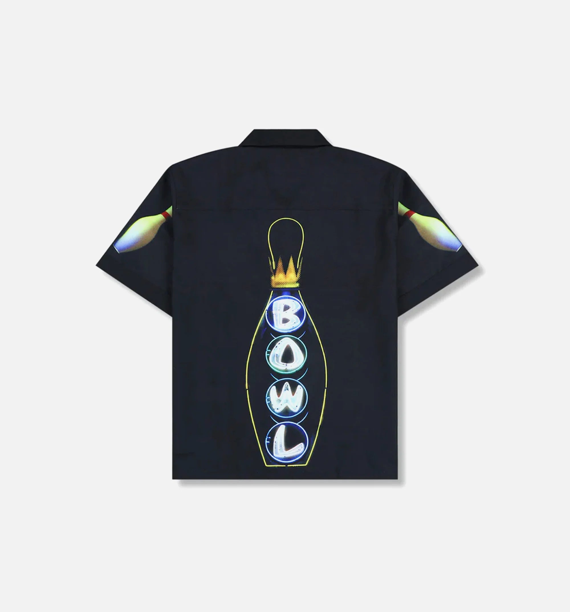 Big Lebowski Time To Bowl Button Up Mens Short Sleeve Shirt Black Red