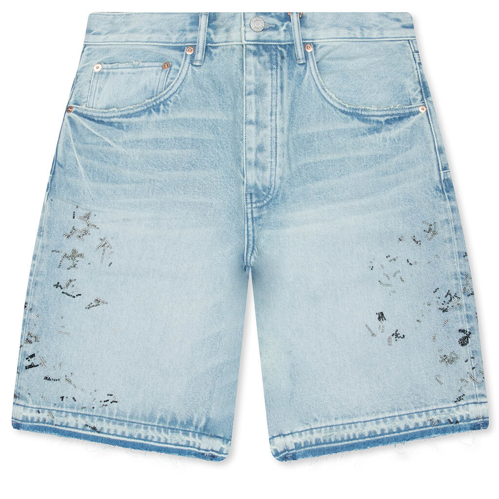 Beaded Splatter Denim Shorts Light Indigo