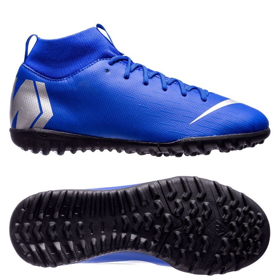 Nike JR Superflyx 6 Academy TF Turf Soccer Cleats Racer Blue Metallic Silver