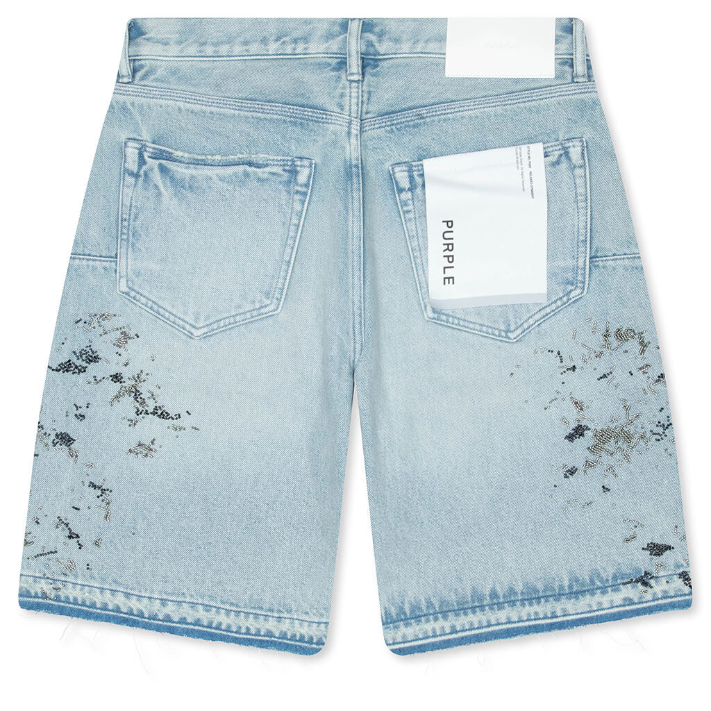Beaded Splatter Denim Shorts Light Indigo