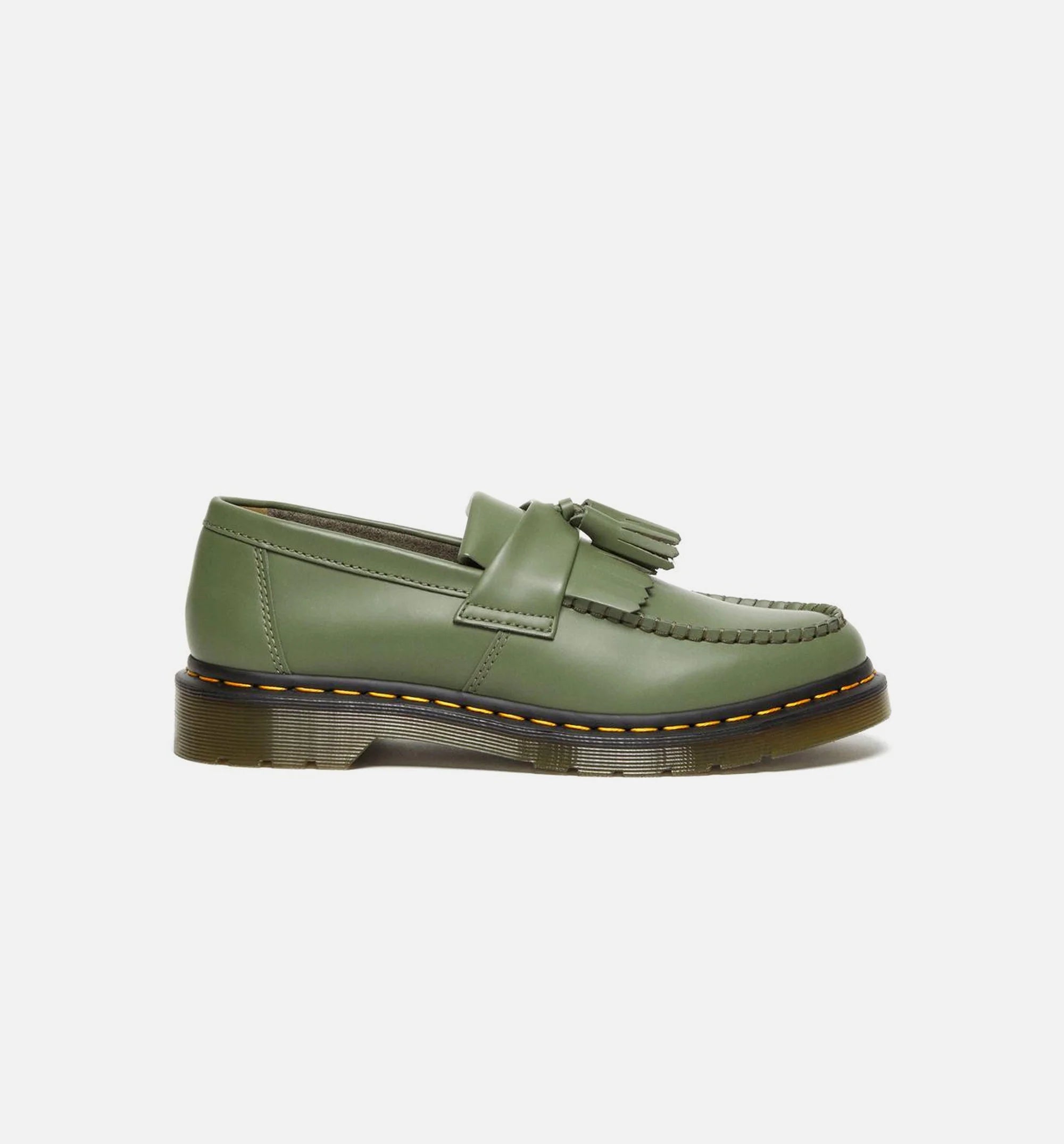 Adrian Yellow Stitch Leather Tassle Mens Loafers Green