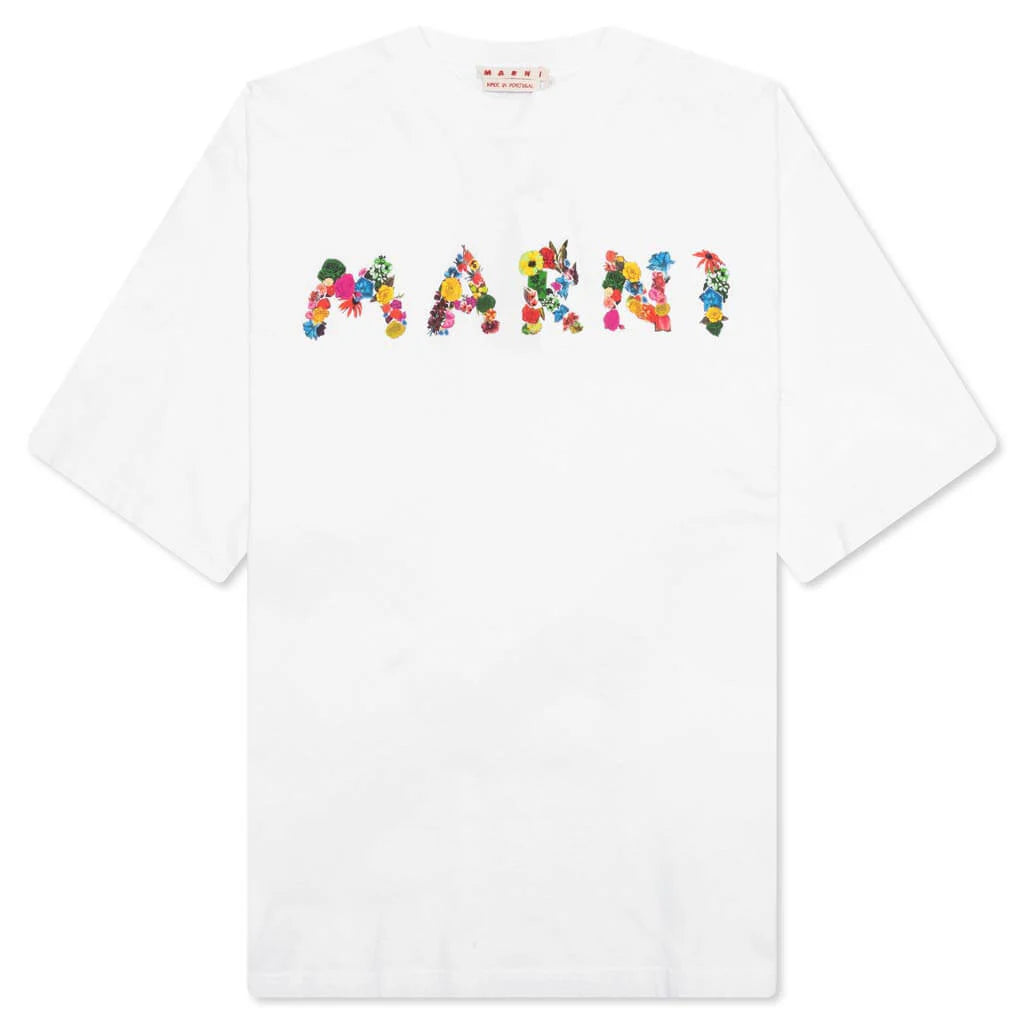 White Cotton T Shirt With Bouquet Prints Lily White 3