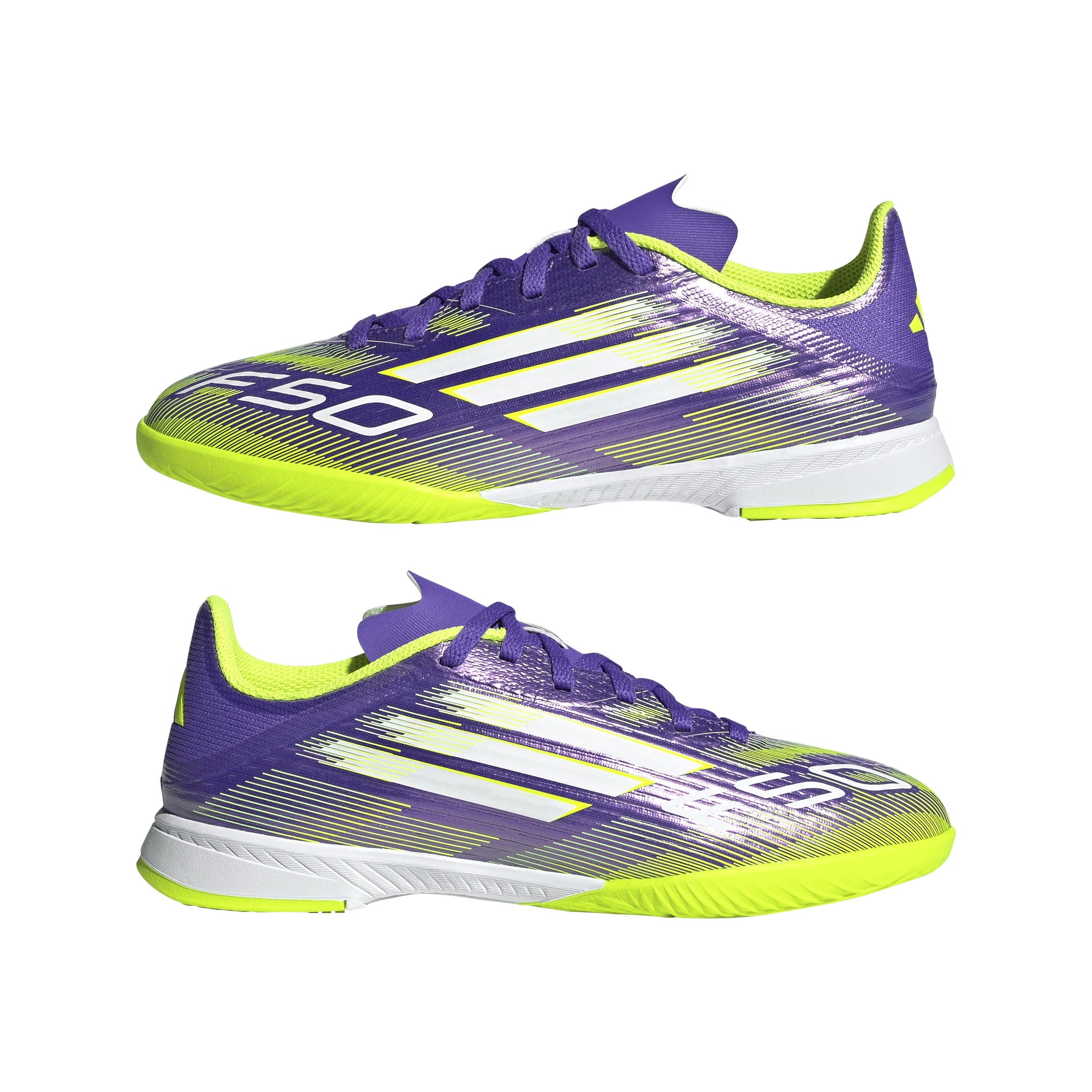 adidas F50 League Indoor Soccer Shoes Kids Purple White Lemon