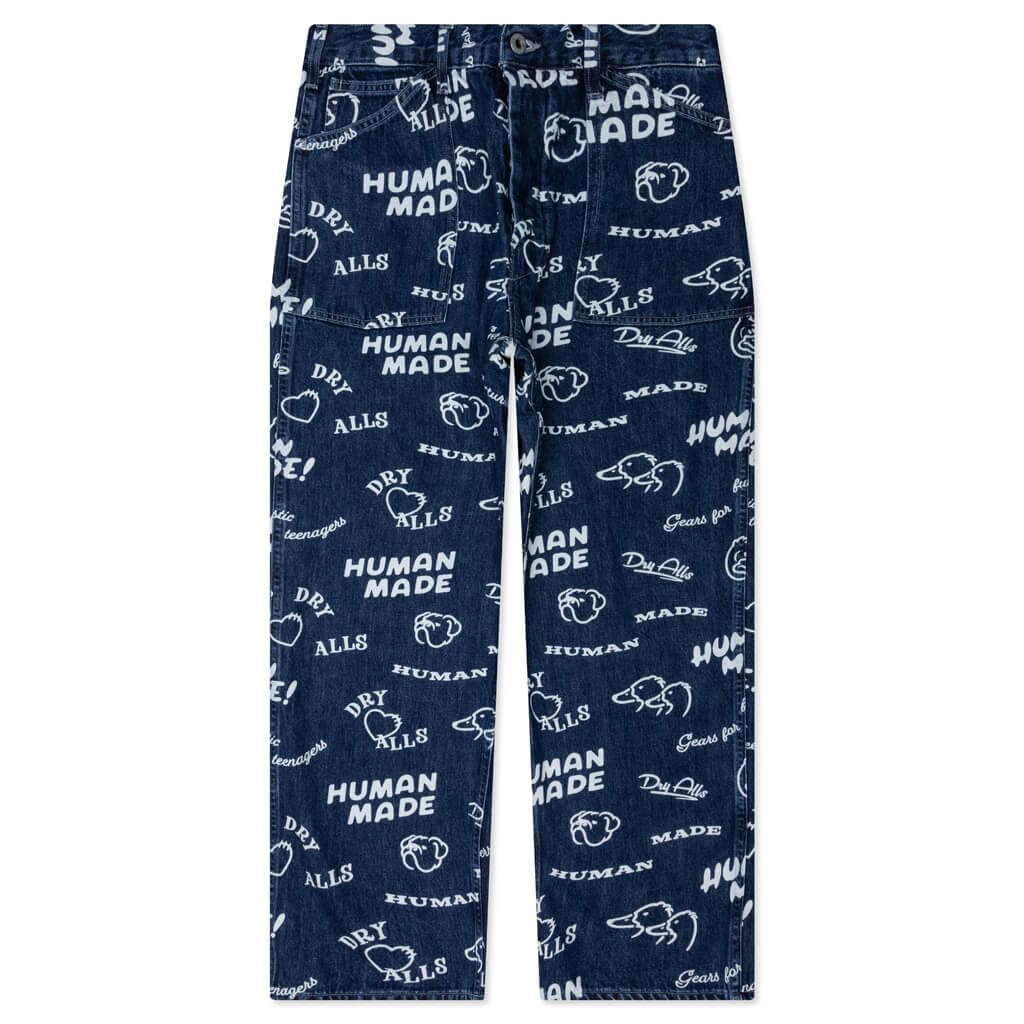 Printed Denim Baggy Jeans Indigo