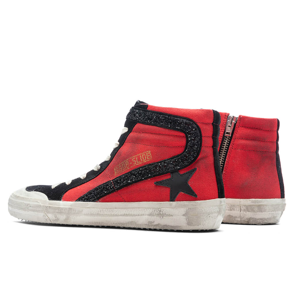 Womens Leather Star Slide Penstar Red Black