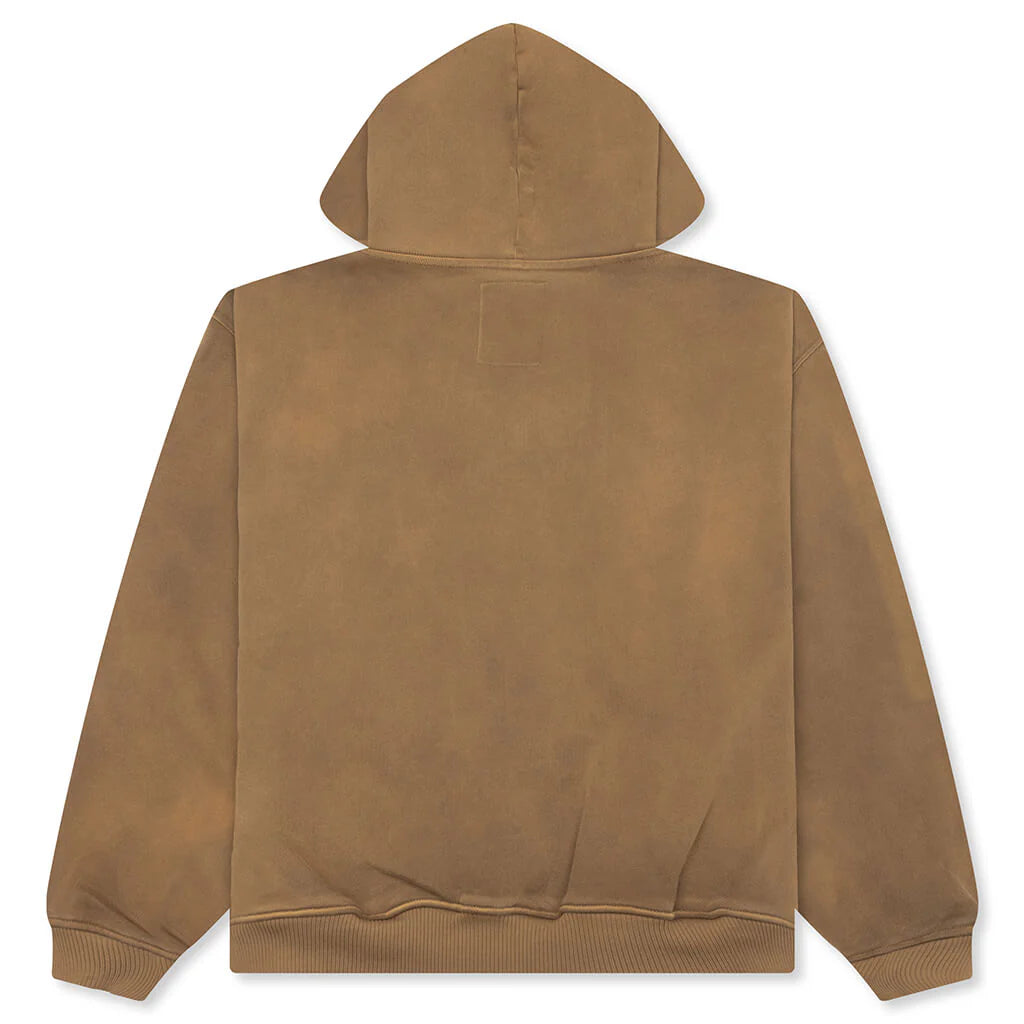 Patchwork Face Heavyweight Zip Up Hoodie Dark Brown