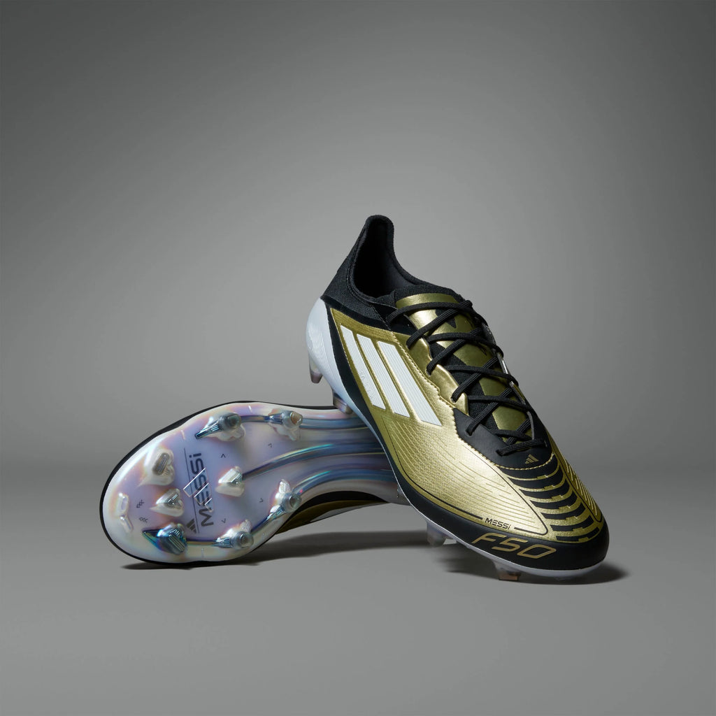 adidas F50 Elite FG Messi Firm Ground Soccer Cleats Gold White Black