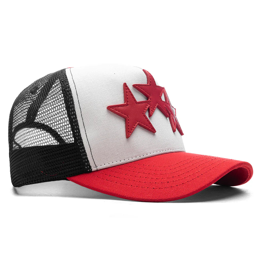 3 Star Trucker Hat Red