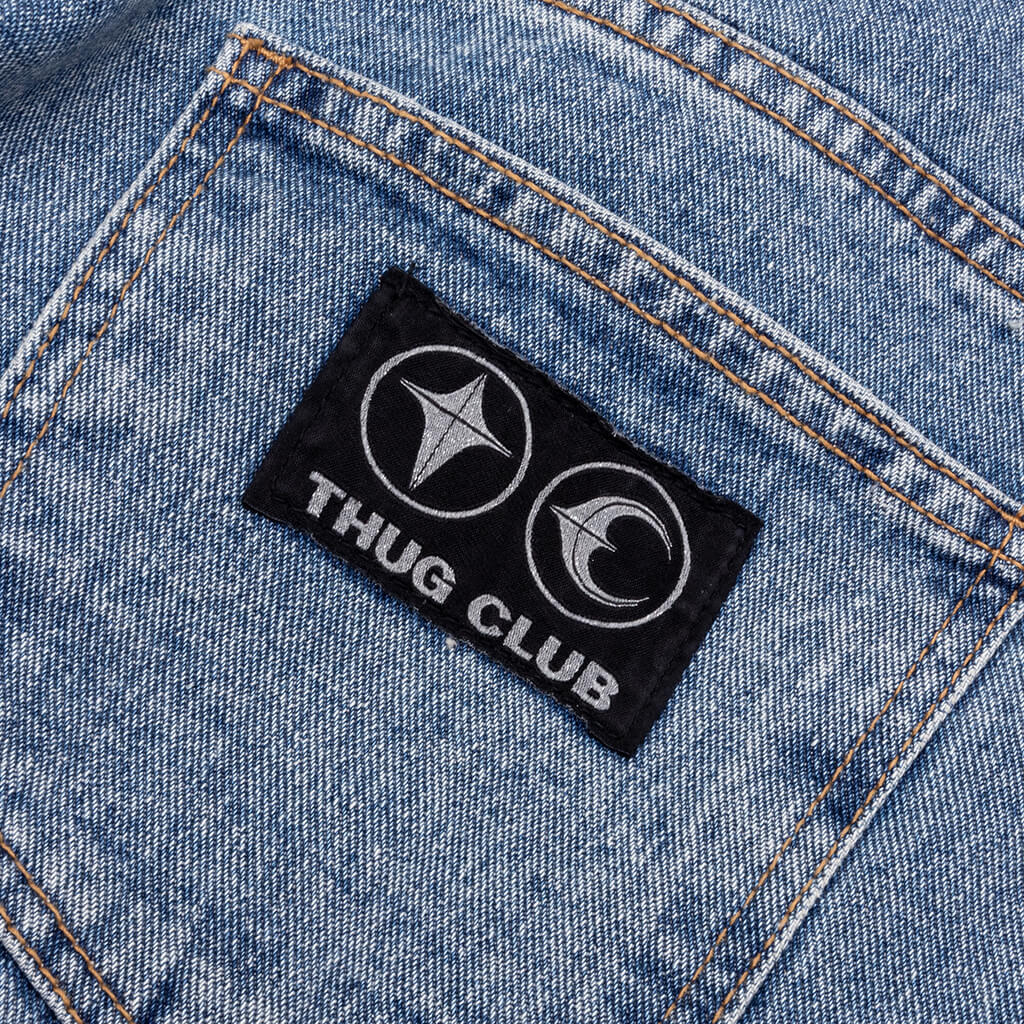 Leather Washing Denim Pants Blue
