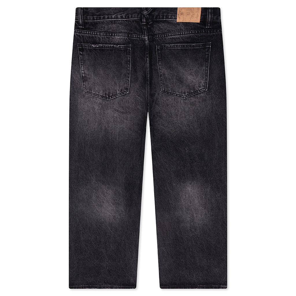 Rhinestone Face Jeans Black