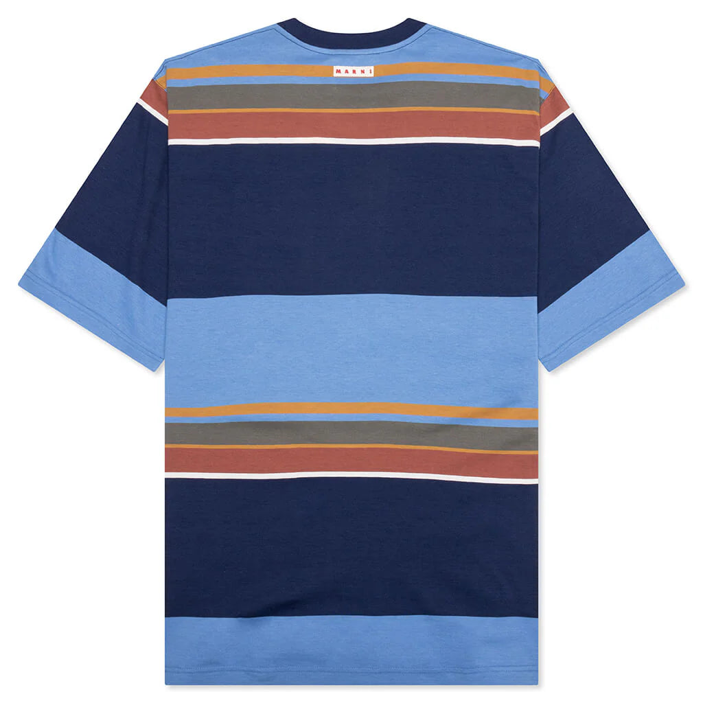 Striped Organic Cotton T Shirt Glass Blue