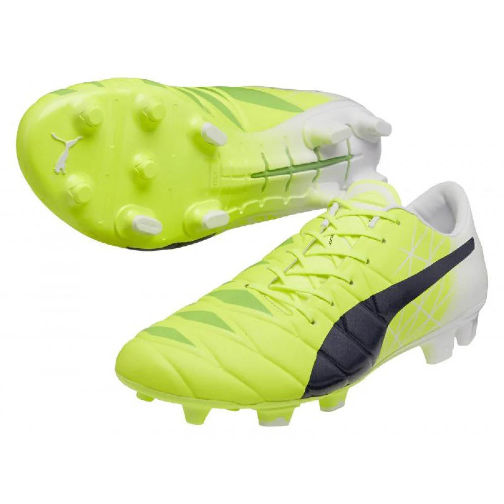 PUMA Evoaccuracy 1 FG Firm Ground Soccer Cleats Fluo Yellow Peacoat White