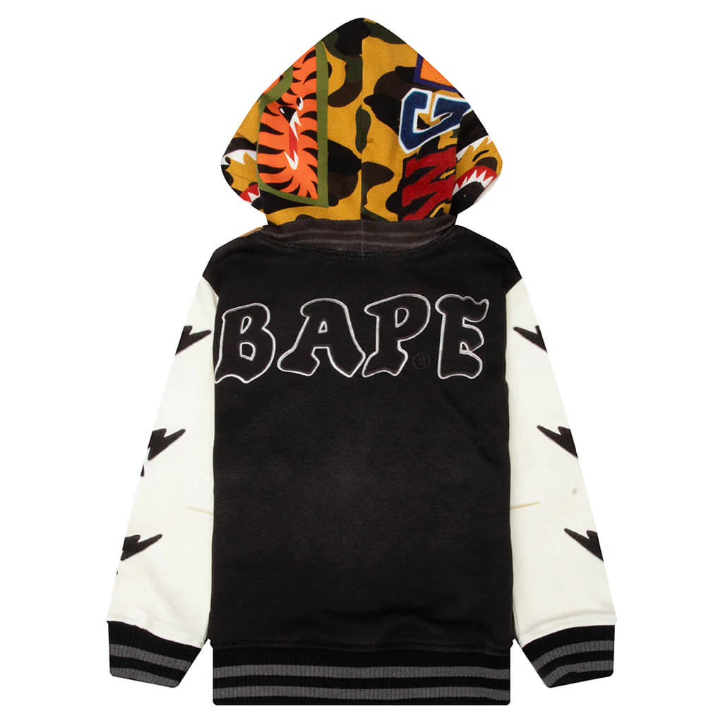 Kids 1st Camo Shark Hoodie Print Sweat Varsity Jacket Black