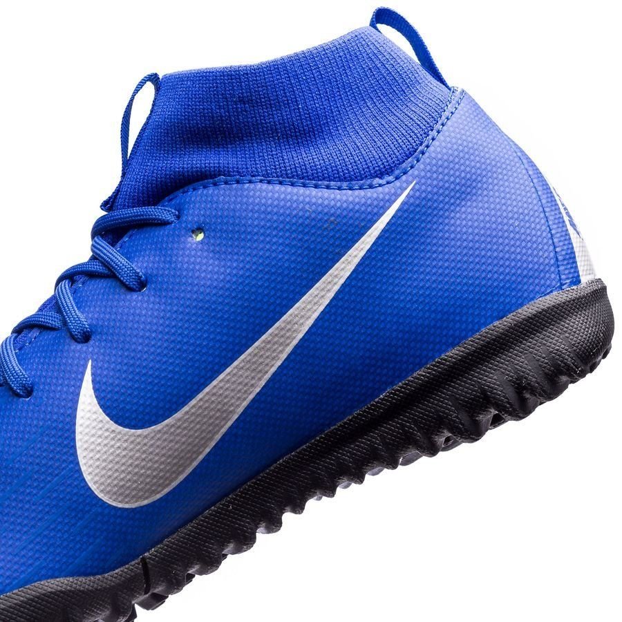 Nike JR Superflyx 6 Academy TF Turf Soccer Cleats Racer Blue Metallic Silver