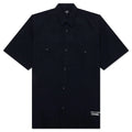 Curved Hem Nylon Short Sleeve Shirt Navy White