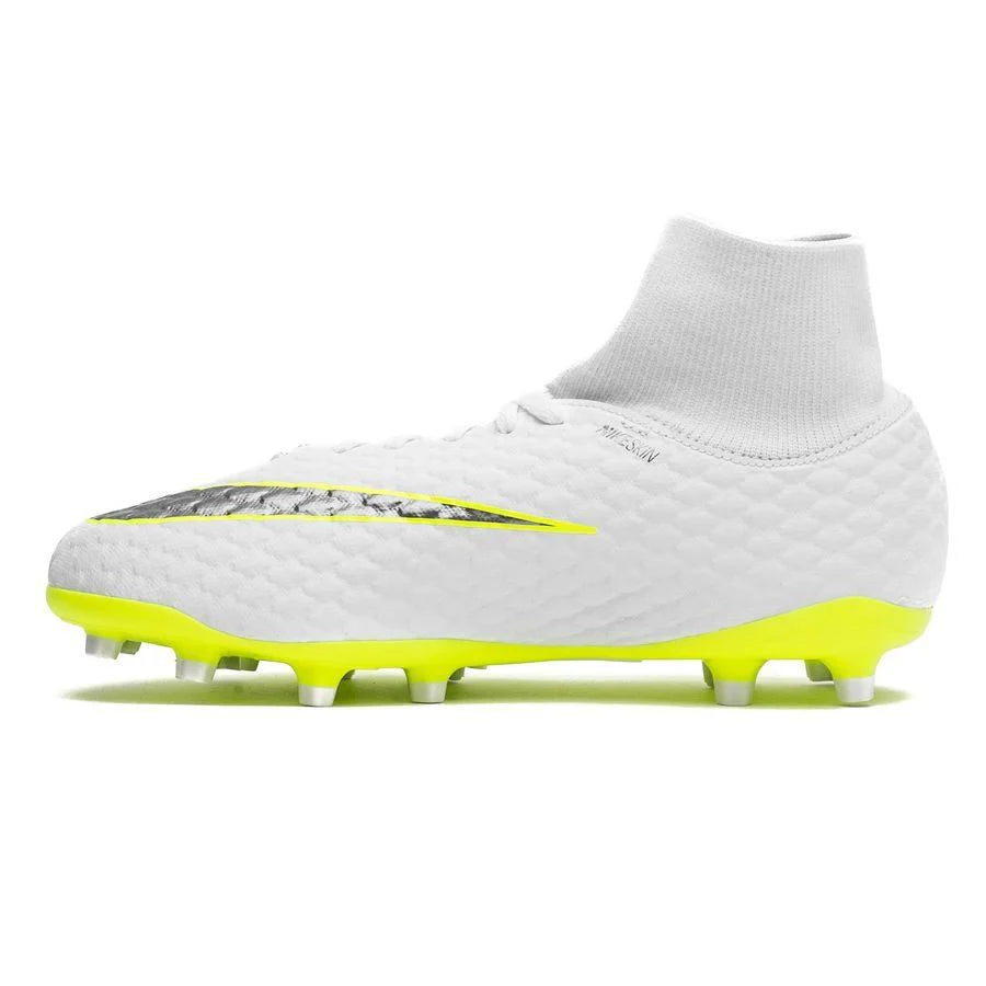 Kids Nike Jr Hypervenom Phantom 3 Academy Dynamic Fit FG Firm Ground Football Boot White Grey Volt