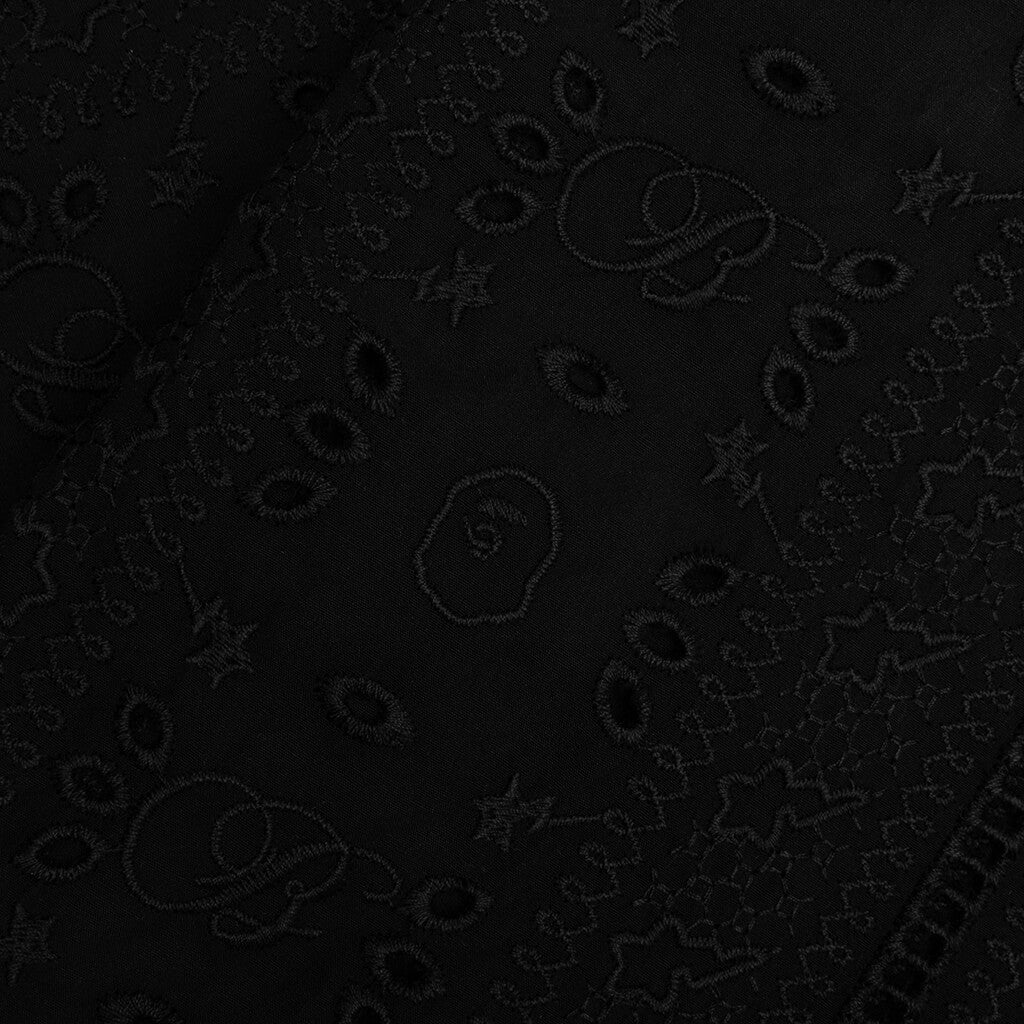 Embroidery Open Collar S S Shirt Black