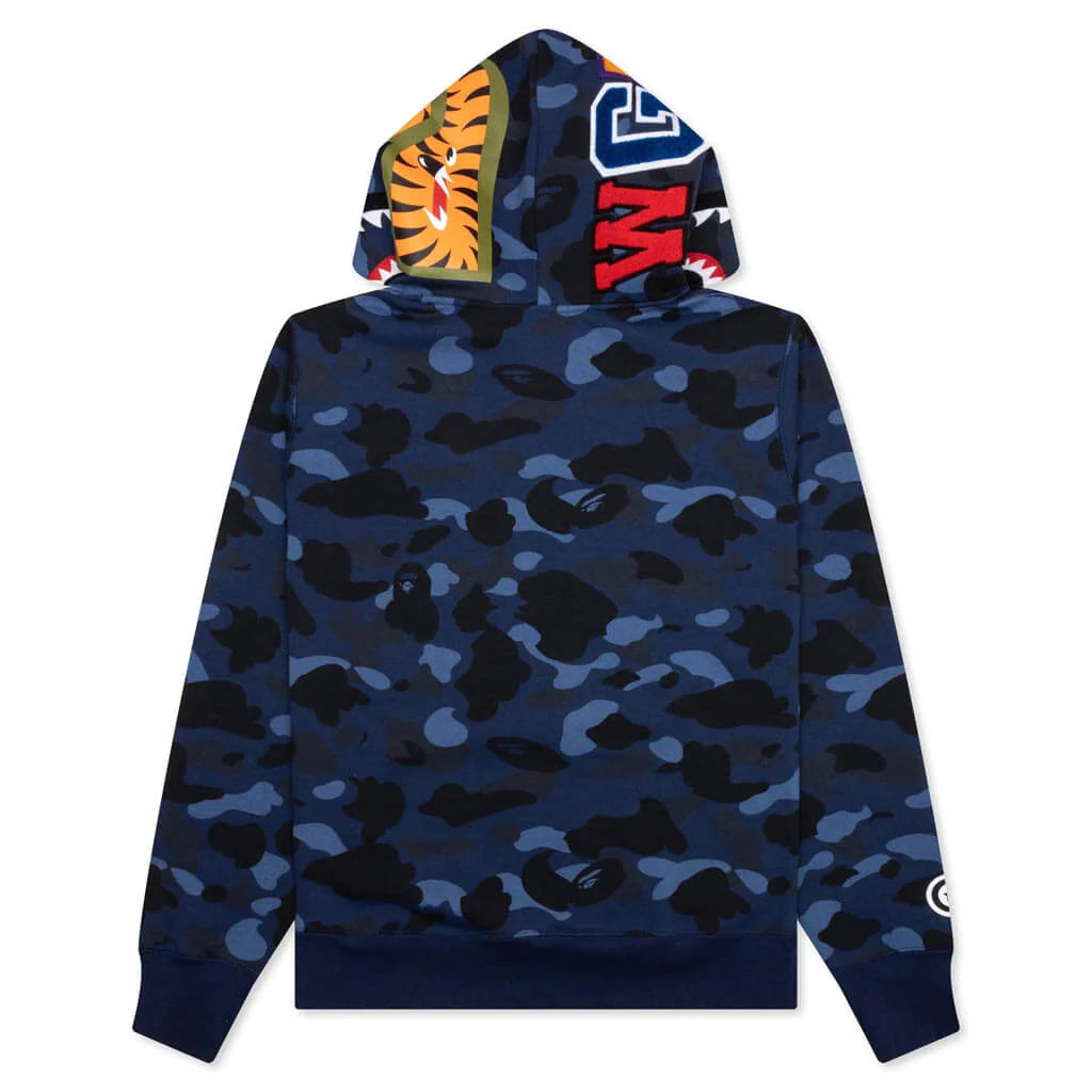 Color Camo Shark Pullover Hoodie Navy