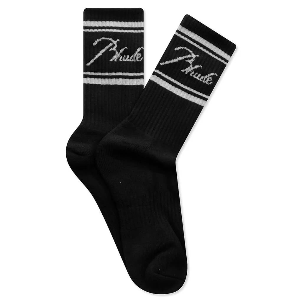 Script Logo Sock Black Light Blue