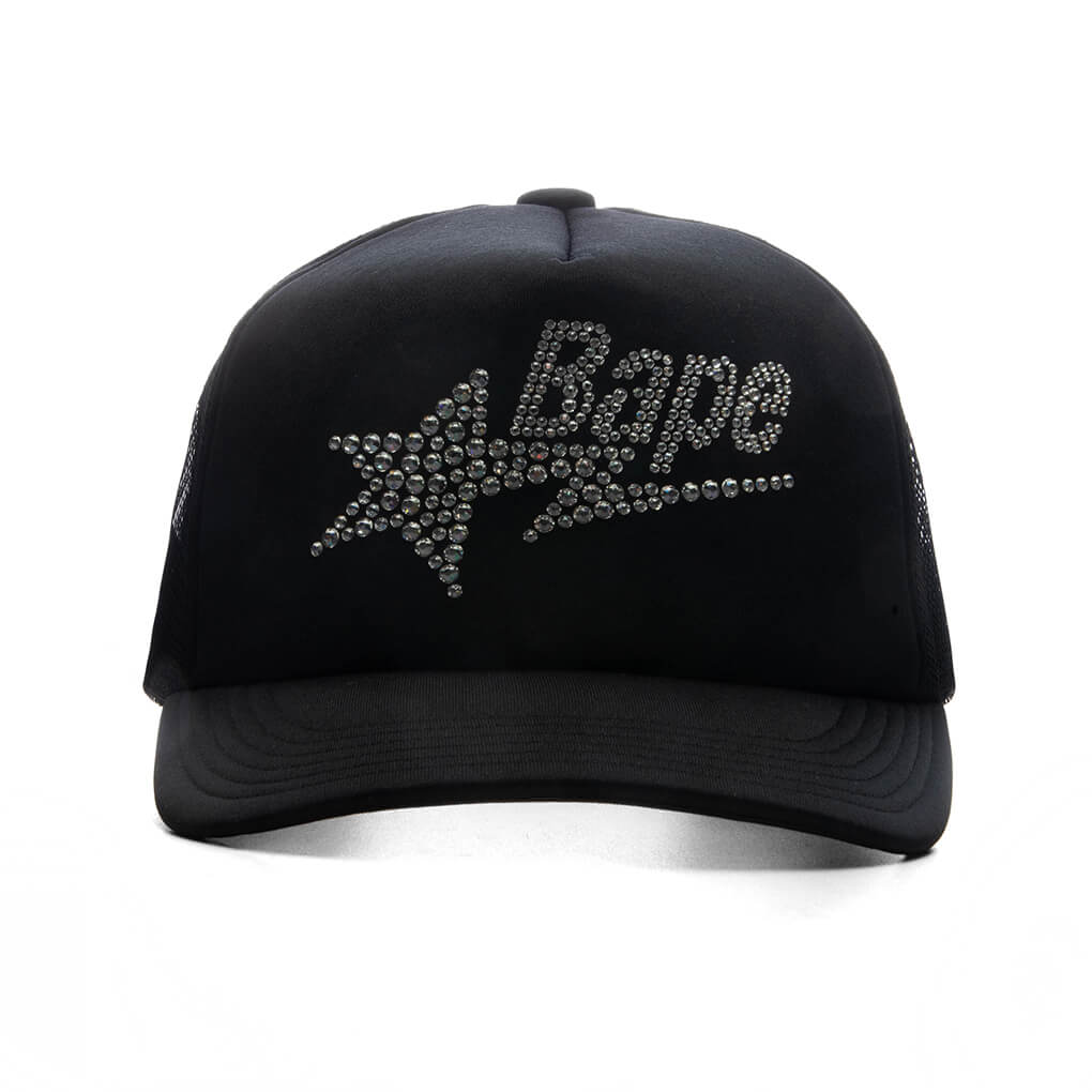 Womens Crystal Stone Bape STA Logo Mesh Cap Black