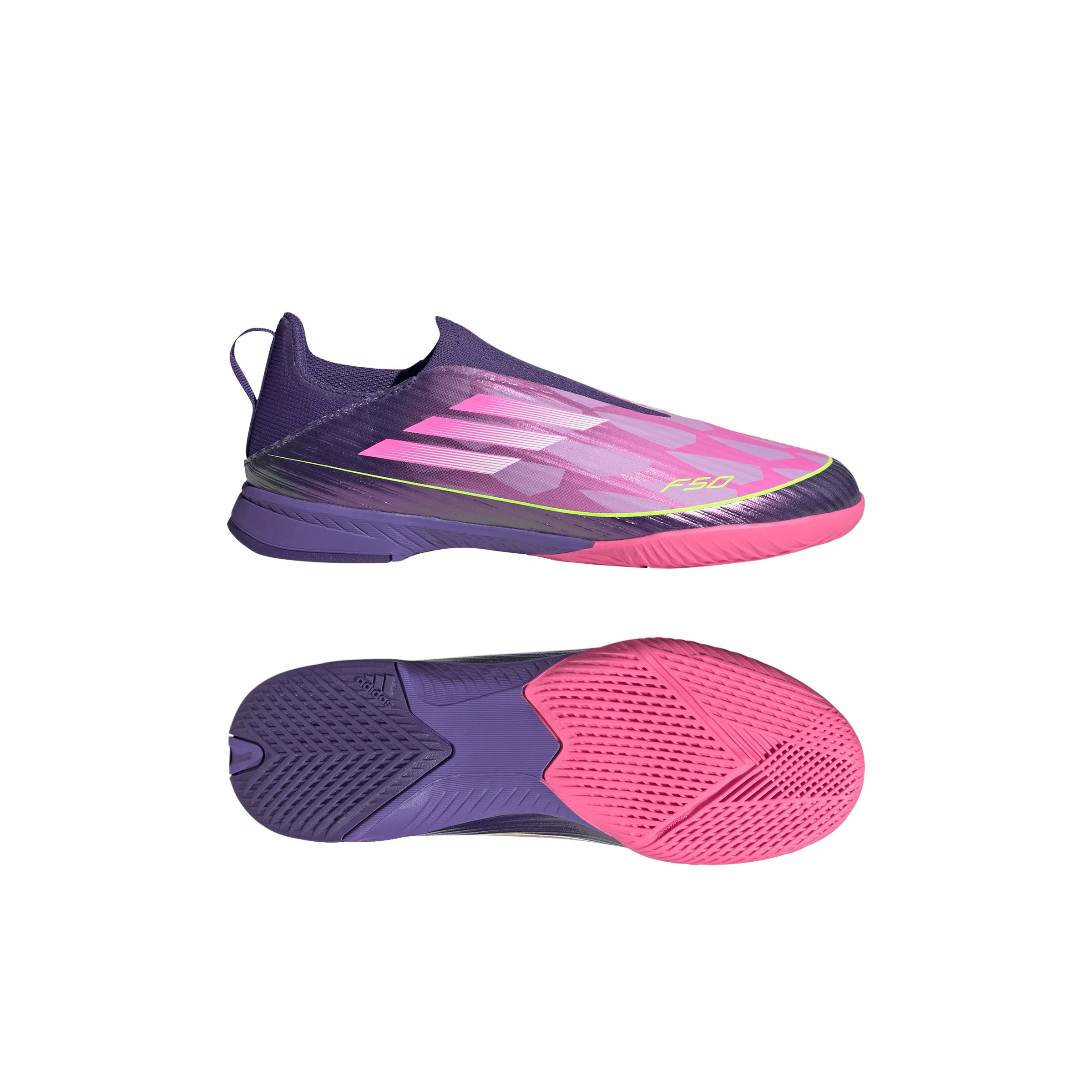 adidas F50 LEAGUE Laceless IN Youth Soccer Shoes Purple White Lemon