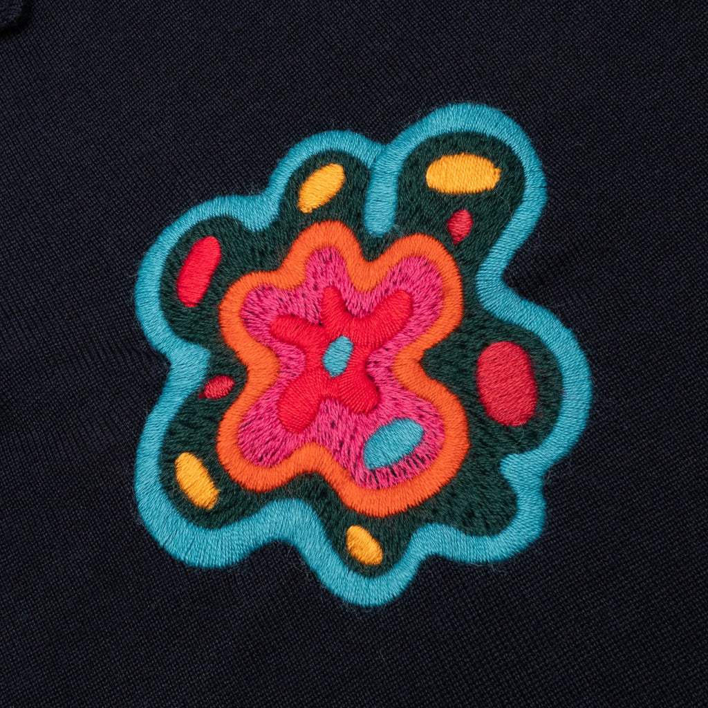 Flower Blob Knitted Polo Shirt Midnight Blue
