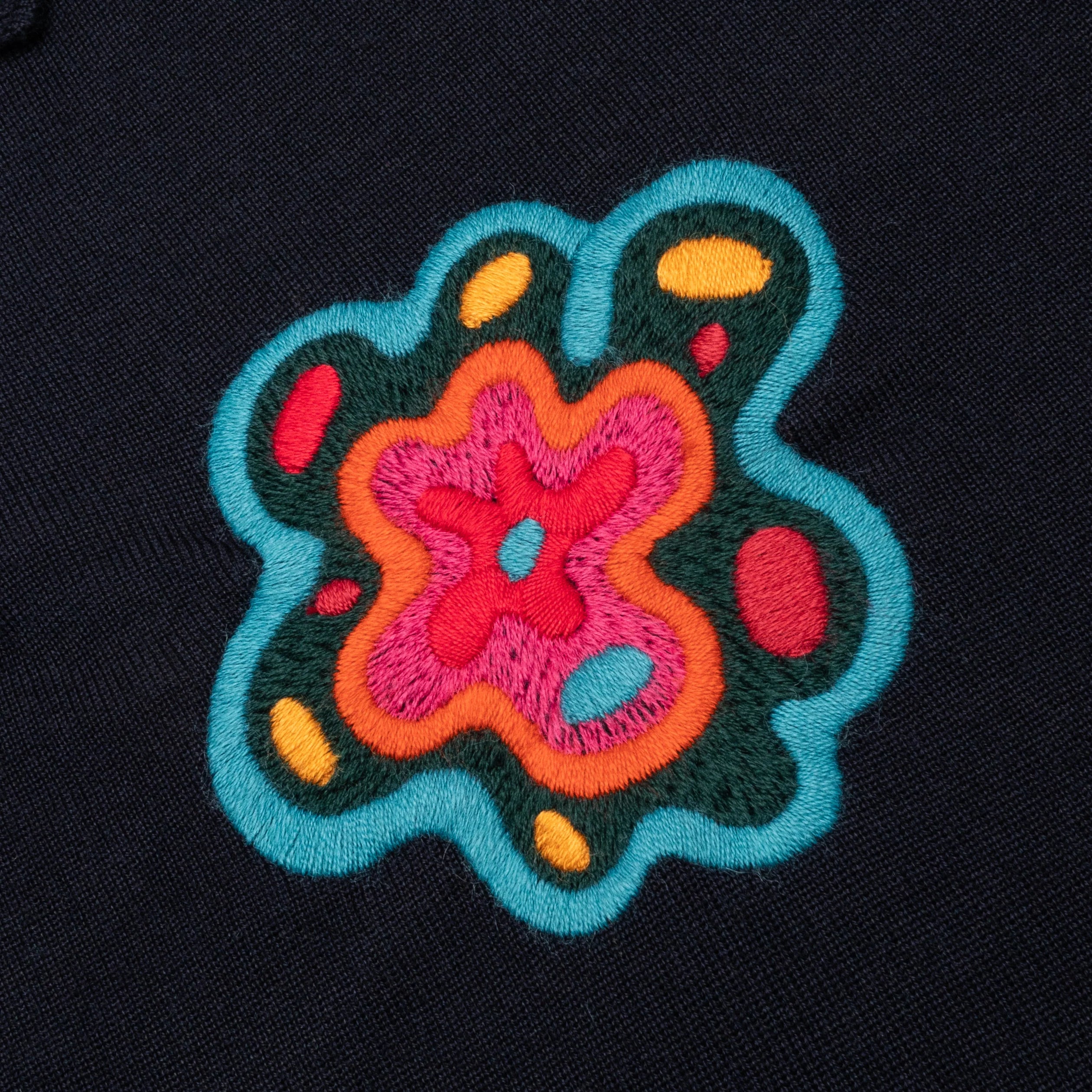 Flower Blob Knitted Polo Shirt Midnight Blue