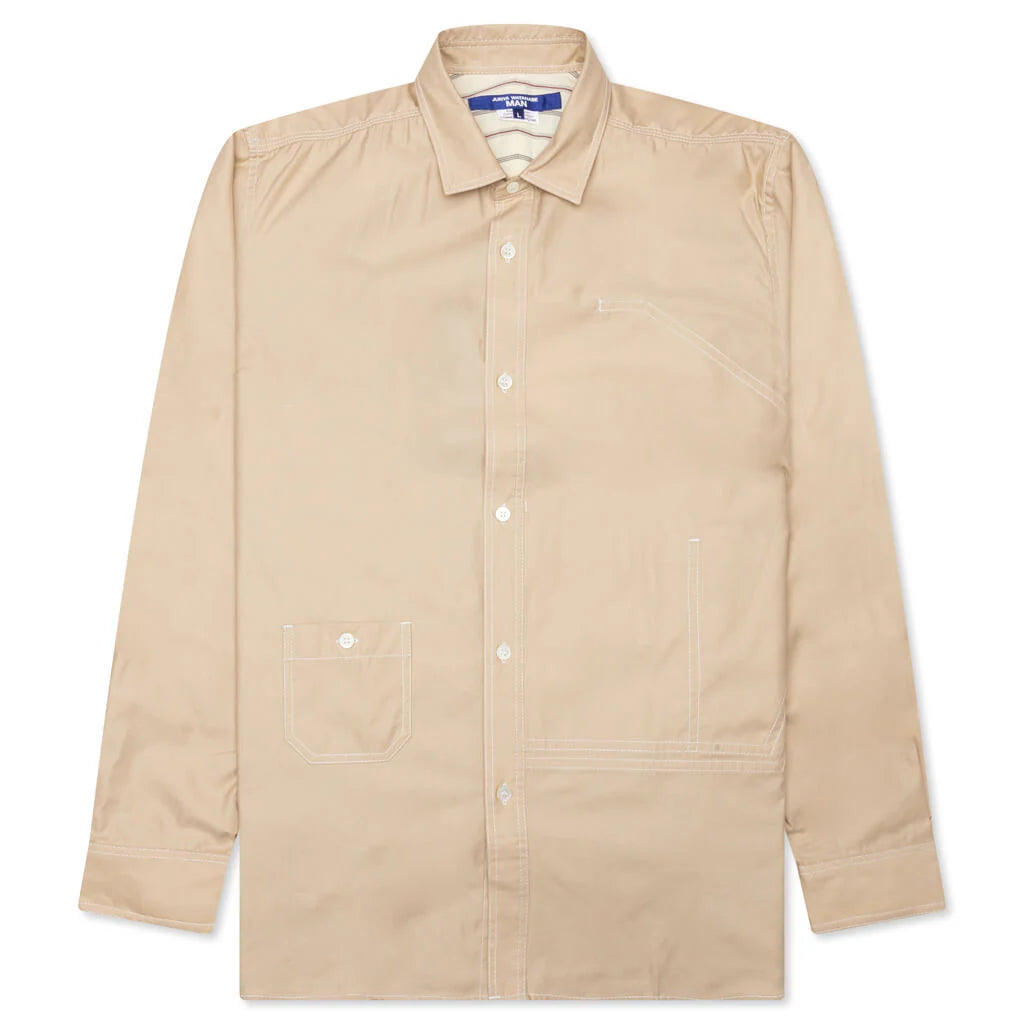 Two Tone Button Up Shirt Beige