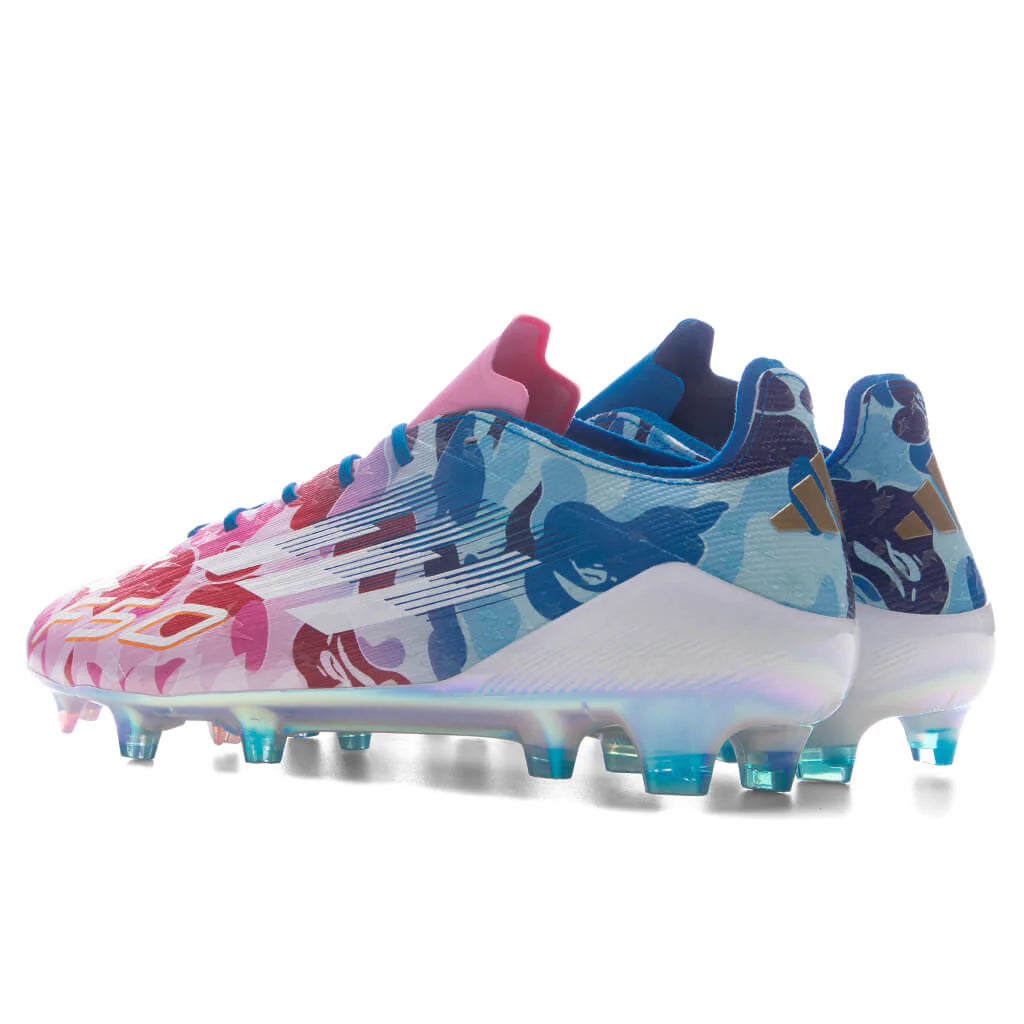 Adidas x BAPE F50 Elite Firm Ground Cleats Clear Pink Cloud White Icey Blue