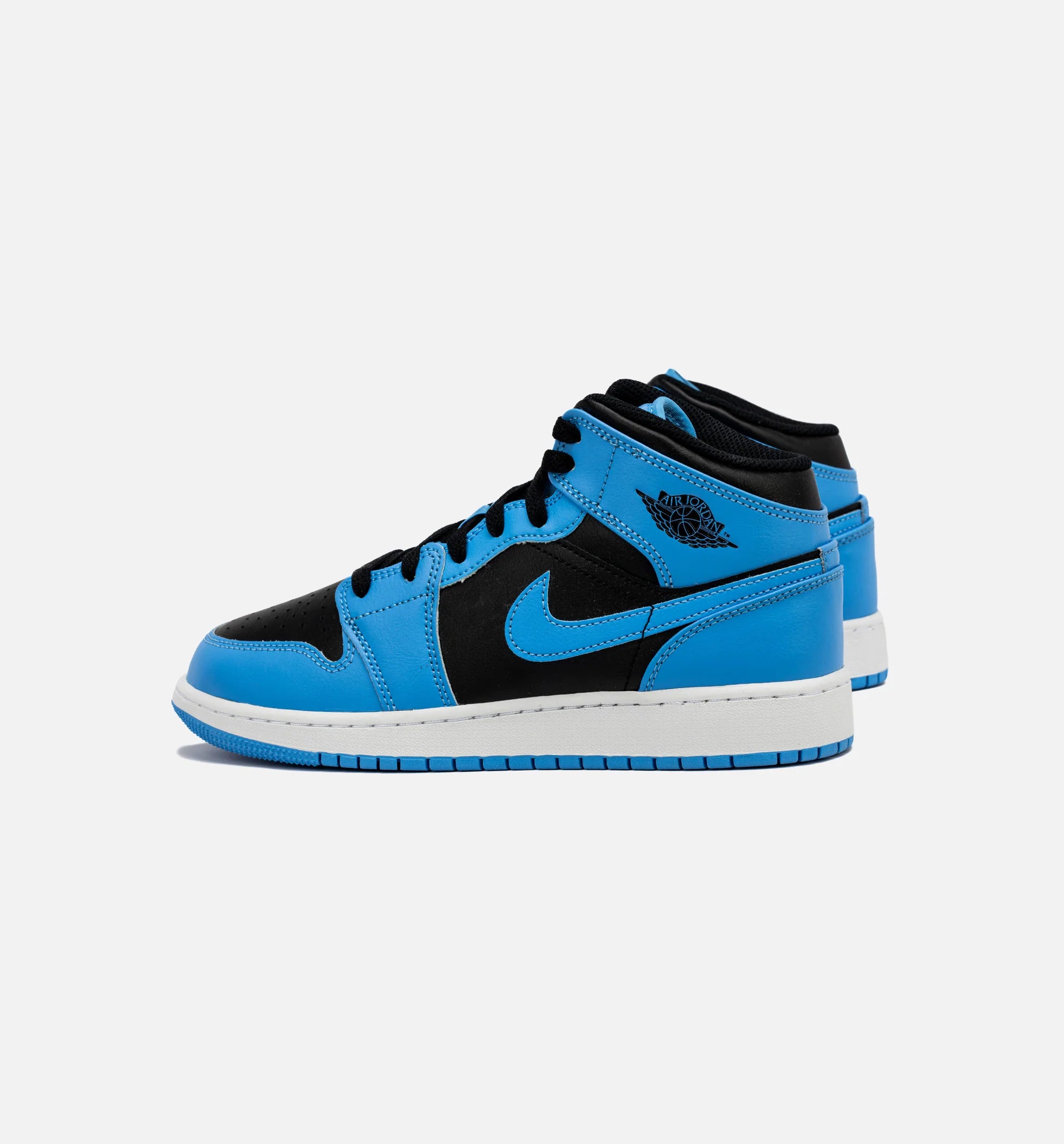 Air Jordan 1 Retro Mid University Blue Grade School Lifestyle Shoe Black Blue