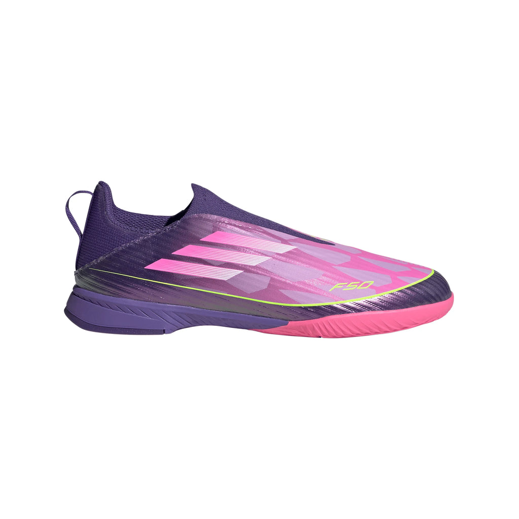 adidas F50 LEAGUE Laceless IN Youth Soccer Shoes Purple White Lemon