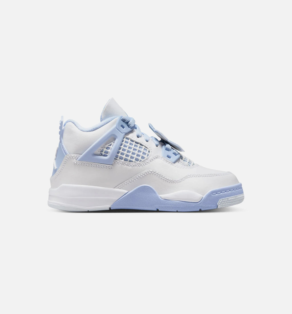 Air Jordan 4 Retro Aluminum Preschool Lifestyle Shoe White Aluminum Blue Tint Oil Green