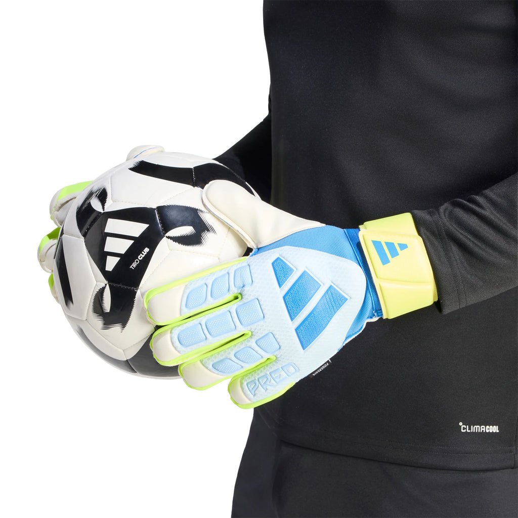 adidas Predator Match Fingersave Goalkeeper Soccer Gloves Sky Blue Yellow