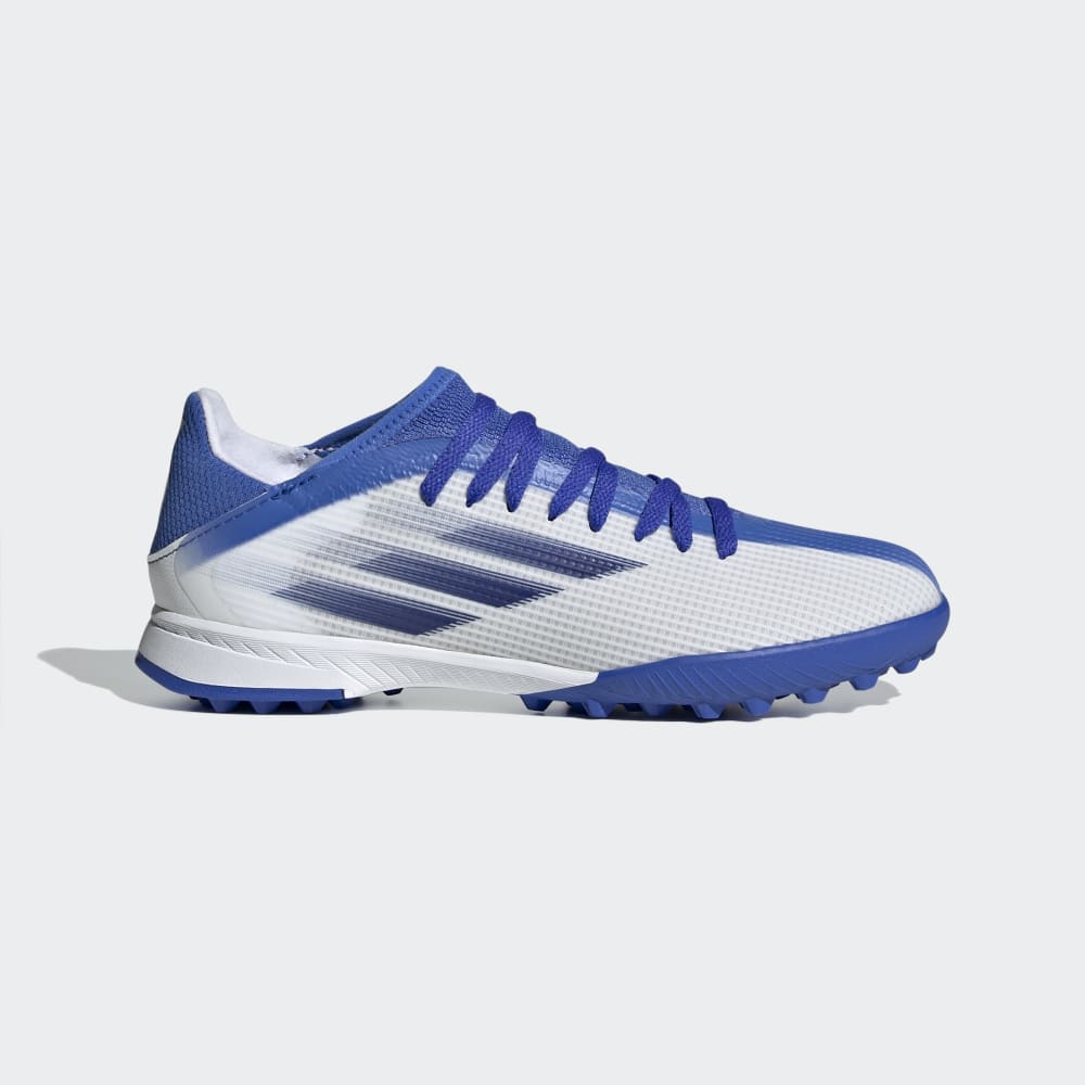 adidas Kids X Speed Flow3 TF J Turf Soccer Shoes White Blue