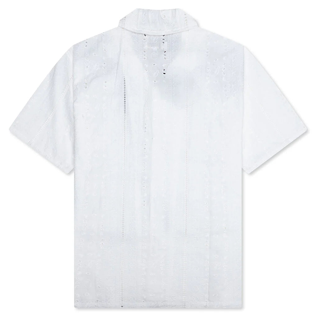 Embroidery Open Collar S S Shirt Ivory