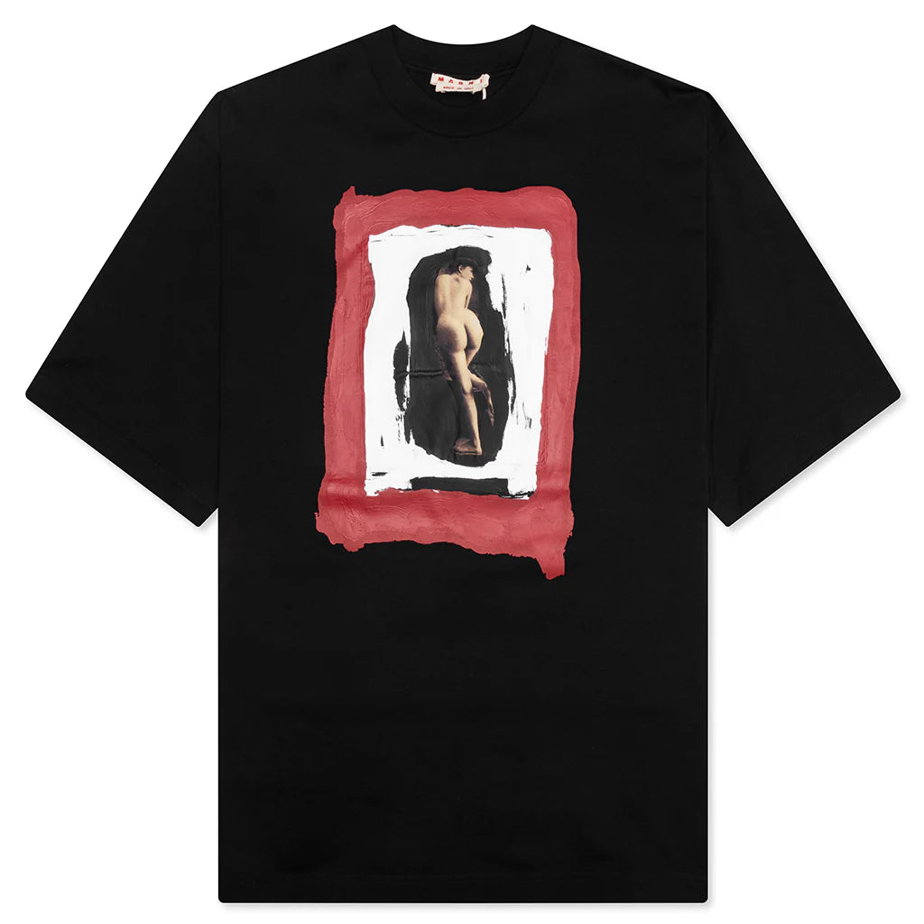 Cotton T Shirt with Mended Patch Black