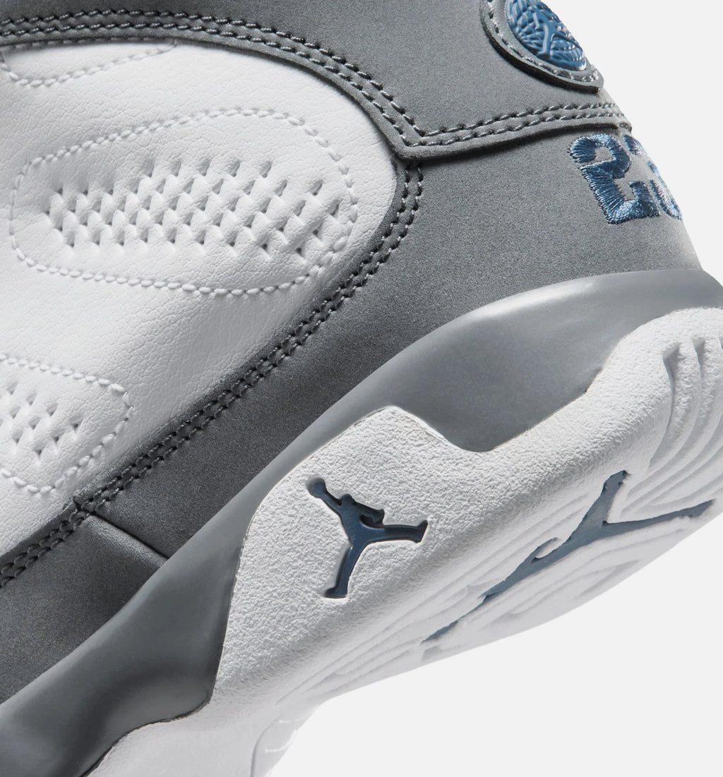 Air Jordan 9 Retro Flint Grey and French Blue Preschool Lifestyle Shoe White French Blue Flint Grey