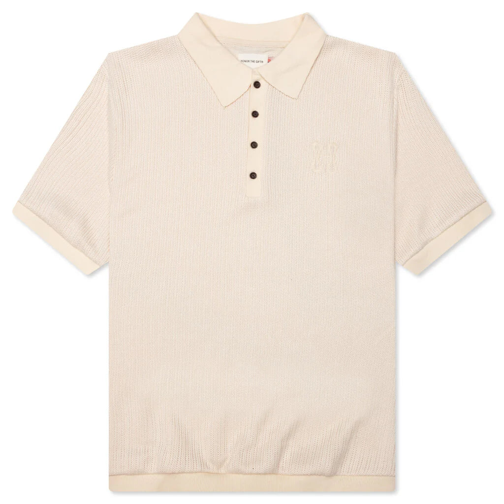 B Summer Knit Polo Shirt Bone