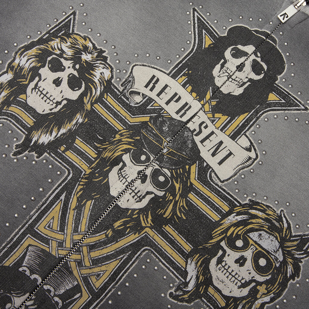 Represent x Guns N Roses Cross Zip Through Hoodie Stained Black