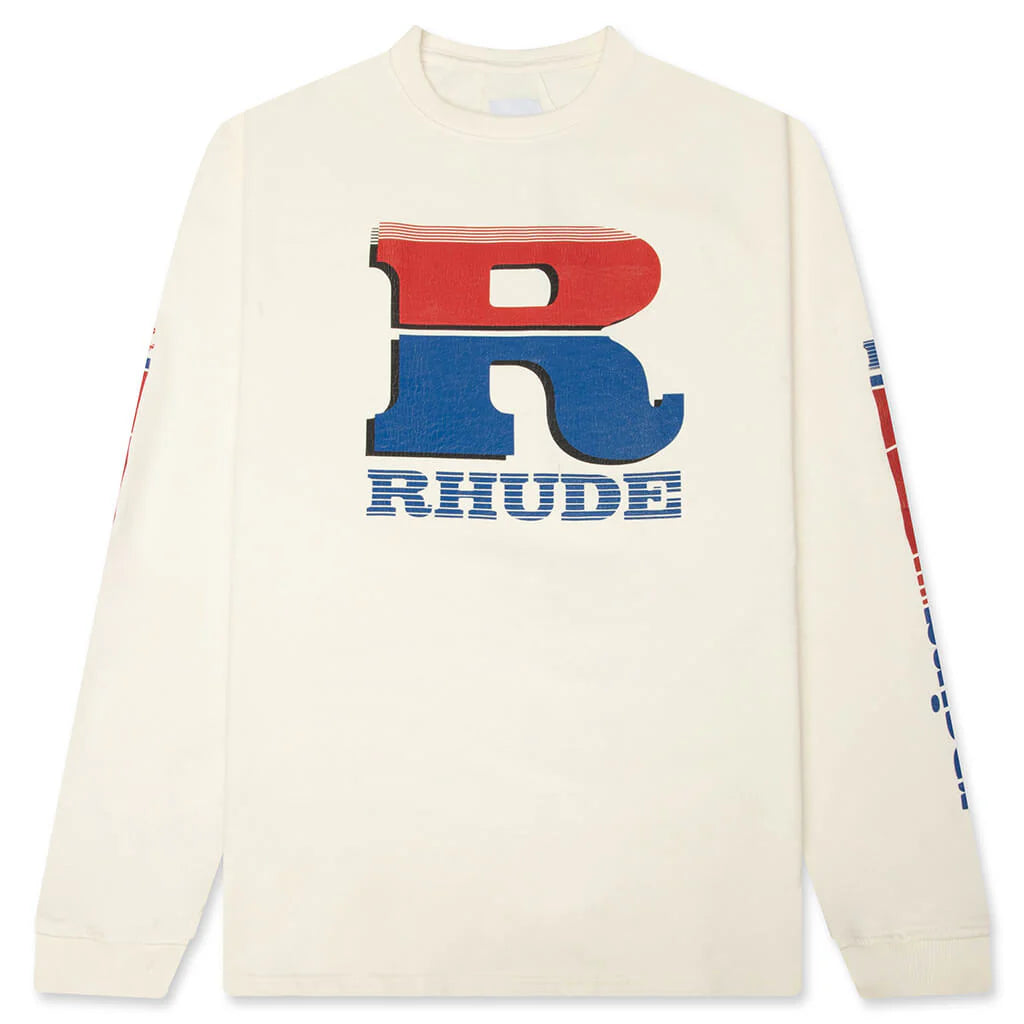 Split Petrol Logo L S Tee Vintage White Red Blue