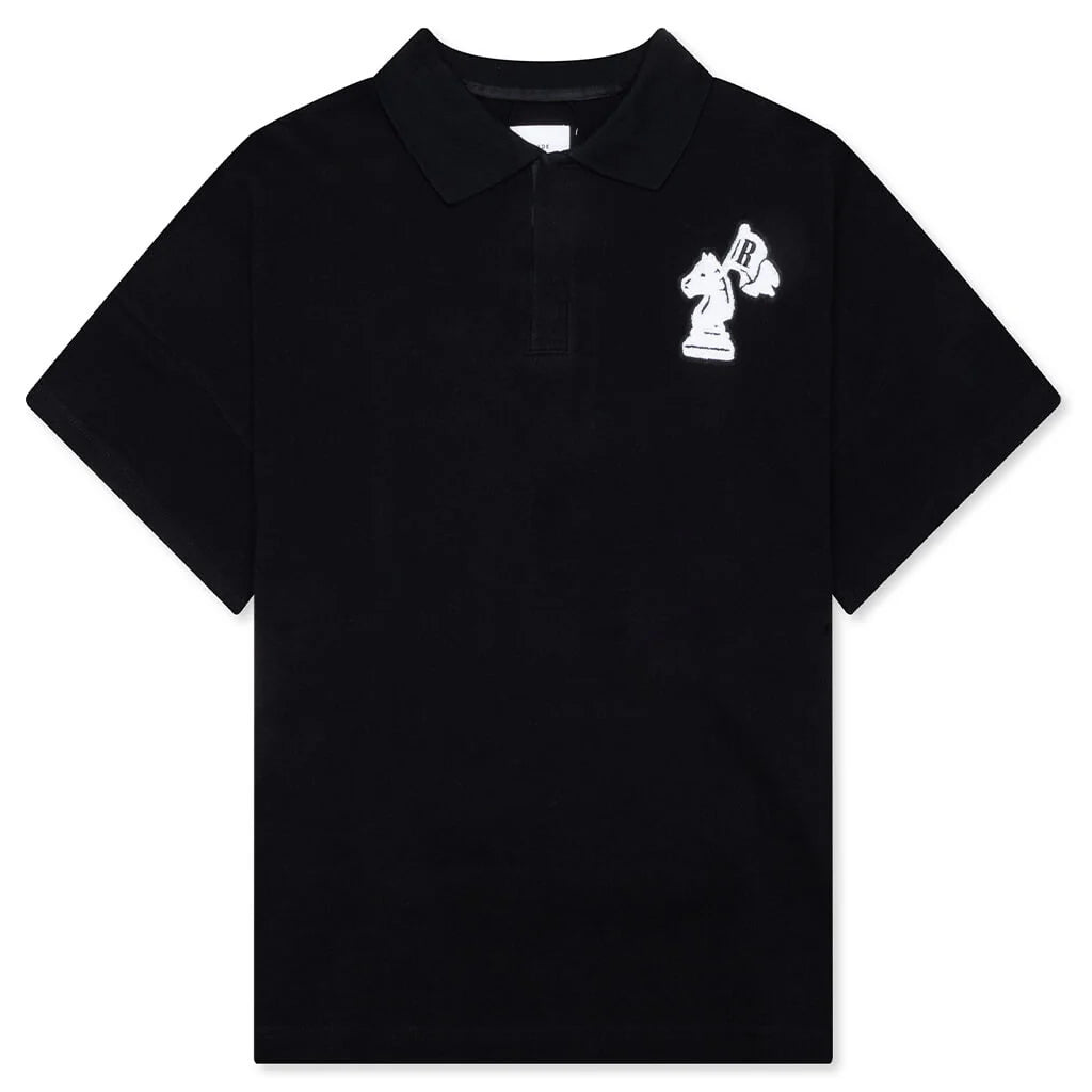 Pique Boxy Polo Shirt Black White