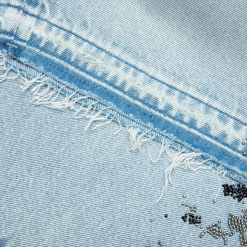 Beaded Splatter Denim Shorts Light Indigo