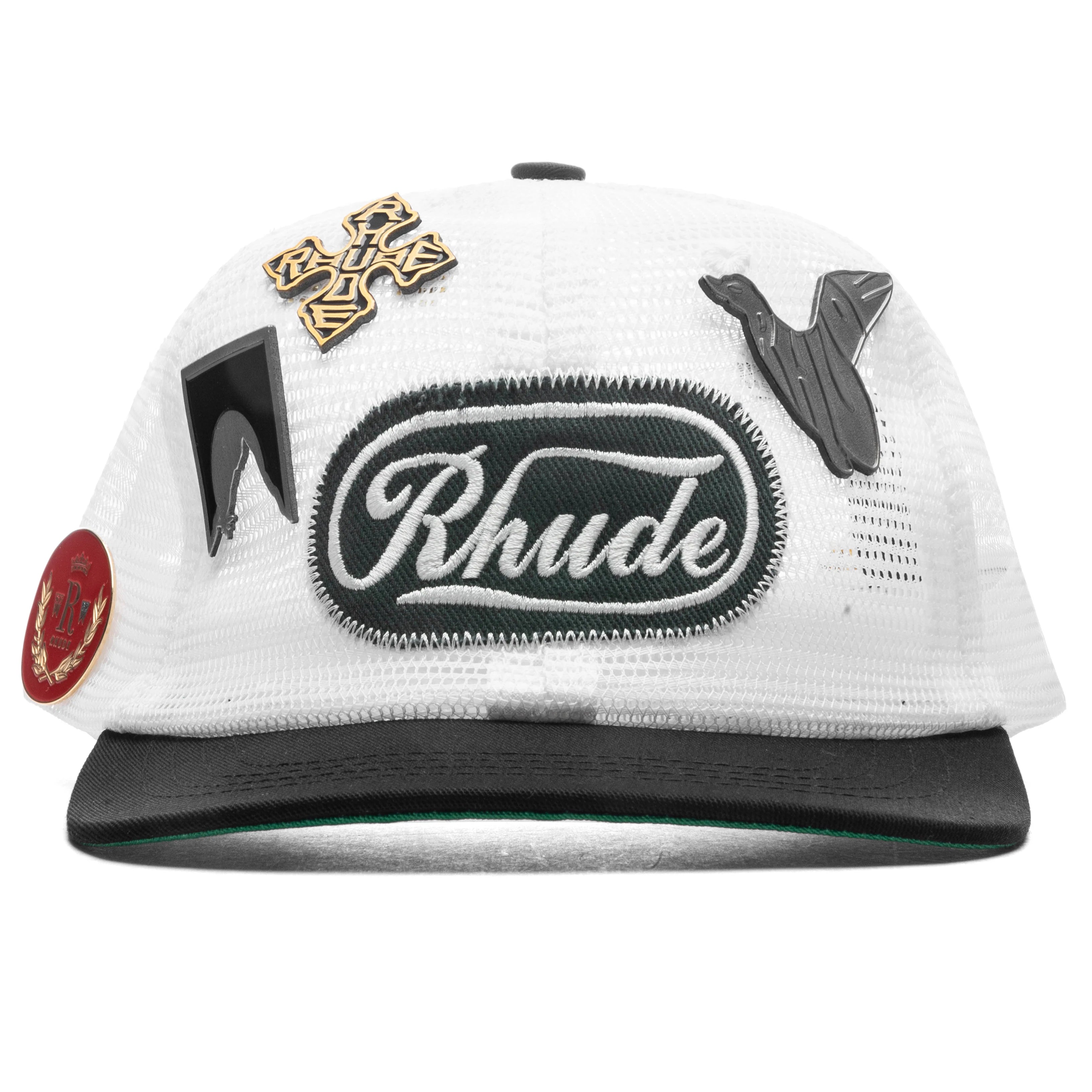 Patch Mesh Trucker Hat Black White